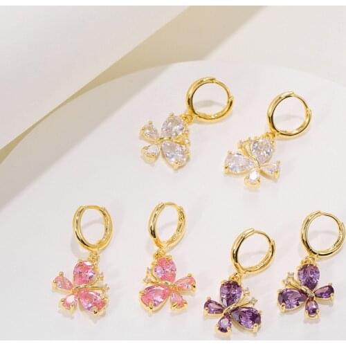 New Vintage Real gold-plated Colorful Butterfly Earrings Simple Zirconia Butterfly Earrings For Women Girls Fashion Jewelry