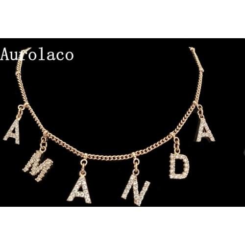 AurolaCo Custom Zircon Letter Necklace Customized Name Necklace Personalized Stainless Steel Double Chain Necklace For Women