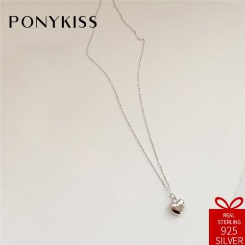 PONYKISS Romantic Real 925 Sterling Silver Cute Heart Pendant Necklace Chain Women Fine Jewelry Engagement Party