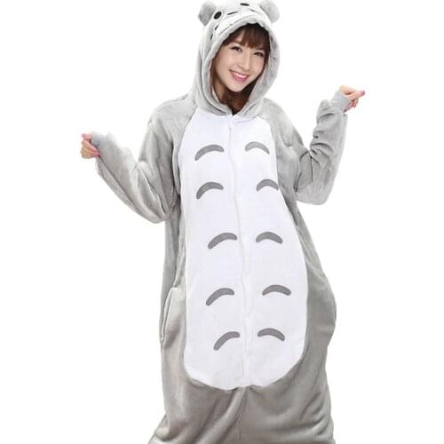 Grey Totoro Pajama Set Women Men Unisex Adult Animal Pijama Flannel Onesie Cosplay Sleepwear Hoodie Halloween Holiday Costume