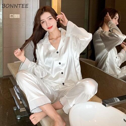 Pajama Sets Women Leisure Spring Hot Sale Turn-down Collar Long Sleeve Preppy Korean Style Kawaii Female Sleepwear Trendy Soft