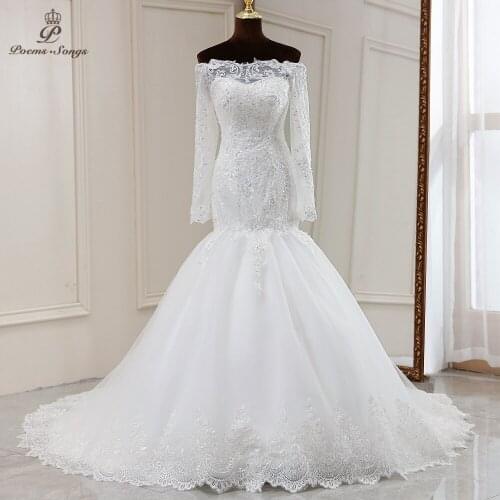 Real video Real photos Long sleeve Appliques style mermaid wedding dress marriage dress vestidos de novia sereia robe de mariee