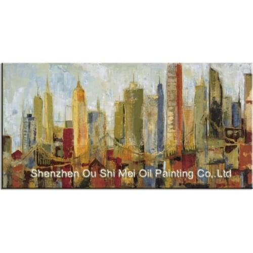 Professional Painter Handmade Landscape Oil Painting Best Quality Abstract Knife Building New York Scenry Home Wall Decoration