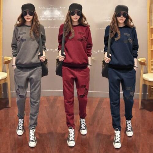 S-6XL Womens Sportswear Tracksuits Spring 2021 Autumn Winter Casual Plus Velvet Thick Sweatshirt + Pants Sets Female Plus Size