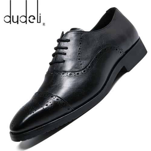 Luxury Brand Men Leather Shoes Genuine Leather Oxford Formal Shoes Men Dress Office Brown Black Lace up Buckle Strap Shoes Male