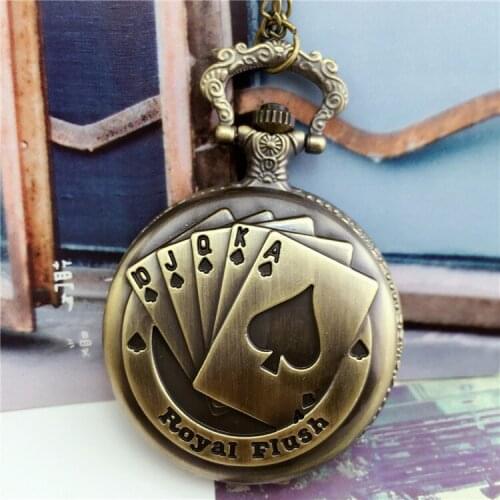 Vintage Full Case Bronze Royal Flush Quartz Pocket Watch Necklace Men Women Pendant Gift Watches Hot Sale