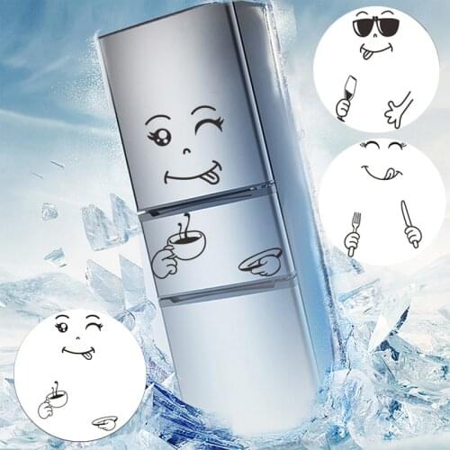 Funny Eating Drinking Smiley Face Wall Stickers Creative Cute Sticker Art Wall Decal Refrigerator Decoration Room Home DIY Decal