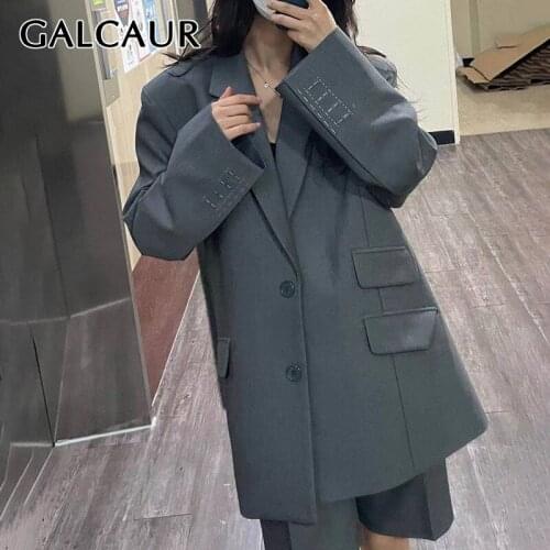 GALCAUR Korean Fashion Black Blazer Women Notched Long Sleeve Minimalist Oversized Solid Jackets Female Spring New Clothing 2021
