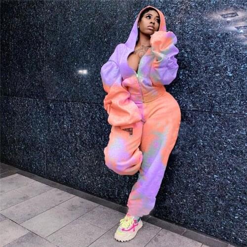 Winter Outfits Long Sleeve Tie Dye Hoodie Top and Pants Sets Plus Size Womens 2 Piece Track Suit Joggers Wholesale Dropshipping