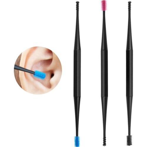 1pcs Soft Silicone Double Head Ear Pick Ear Clean Tool Double-ended Earpick Ear Wax Curette Remover Ear Cleaner Spiral Design