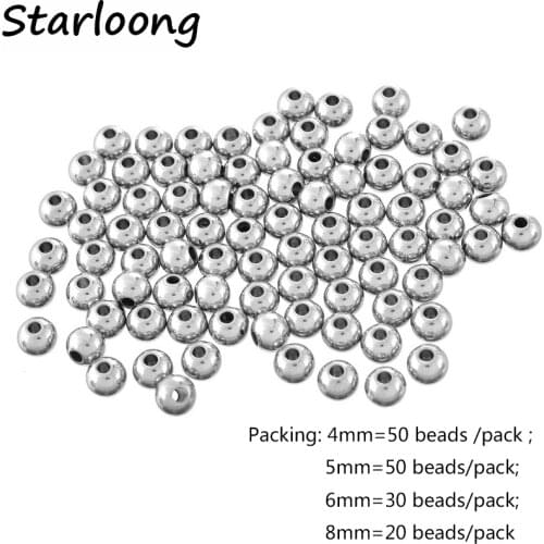 1 pack 4mm 6mm 8mm stainless steel beads round Solid spacer Beads Tone DIY Making Jewelry Findings