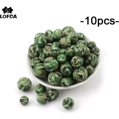 LOFCA 10pcs Camo Print Silicone beads 12/15/19mm Baby Teething Beads DIY Chewable food grade silicone Teether Round Beads