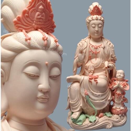 18 inch pink boy worship Guanyin Buddha boy worship Guanyin ornaments of ceramics crafts like Dehua