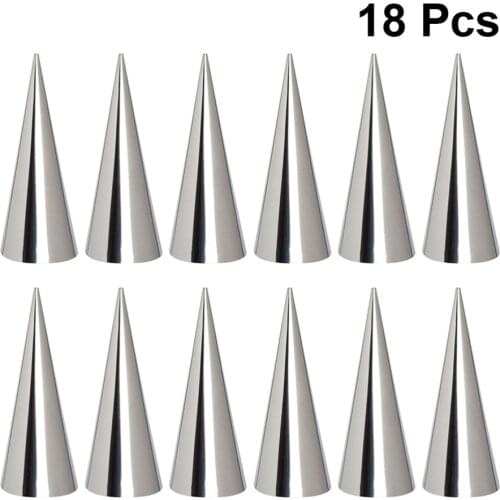 18pcs Stainless Steel Pastry Cream Horn Molds Croissant Tube Cone Pastry Roll Horn Mould Baking Tool for Home (Silver)