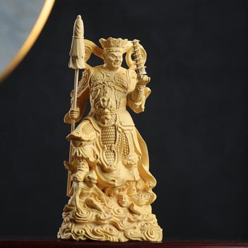 4pcs 18CM Cypress Wood Boxwood 14CM Caturmaharajakayikas Buddha Sculpture Four Kings Wood Carving Statue Feng Shui Home Decor