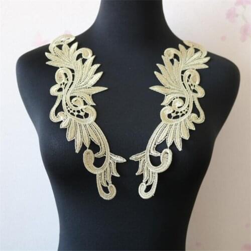 5Pairs Gold Floral Flower Motif Venise Lace Trim Lady Dress Decor 30.5X8cm BD0570