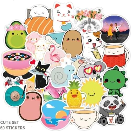 50pcs Cute VSCO girl Aesthetic Stickers Car Laptop Fridge Skateboard Suitcase hydro flask Sticker Flower Animal Surfing shaka