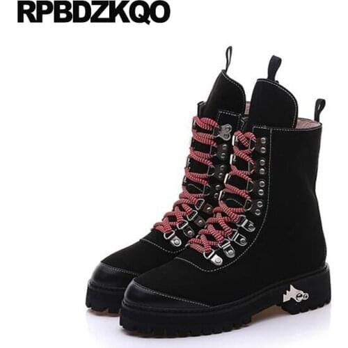 Army Suede Lace Up Front Casual Ankle Boots Autumn Shoes Short Black Metal Work Military 2021 Round Toe European Platform