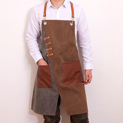 Canvas Apron Adjustable with Tool Pockets Multi-Function Durable Unisex Work Apron Cross-Back Straps
