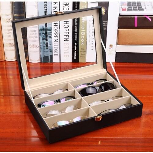 8 Grid Sunglass Storage Box, PU Leather Eyeglass Sunglasses Display Case Glasses Organizer