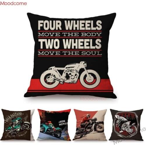 Motorcycle Art Biker Club Decoration Throw Pillow Case US Retro Letter Print Free Spirit Motorbike Cotton Linen Cushion Cover