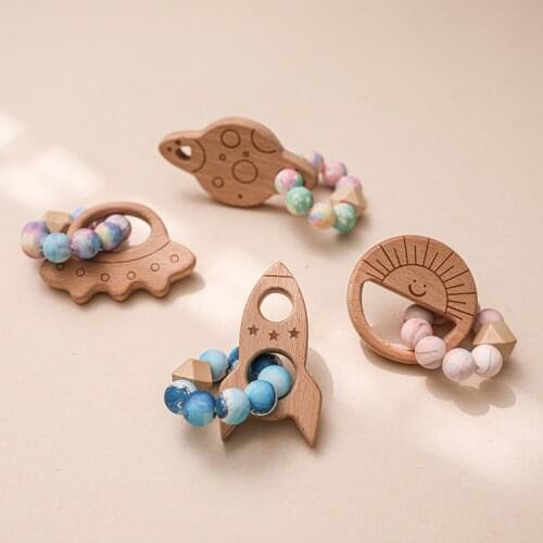 Baby Toys Teether Planet Wood Rings Food Grade Wooden Teether Nursing Pendant Teething Puzzle Toys Baby Accessories