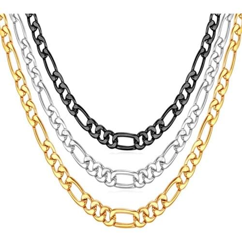 Figaro Chain Necklace For Men Gold/Black gun Plated Stainless steel Chain Hip-hop Chunky Necklace Men Jewelry N655