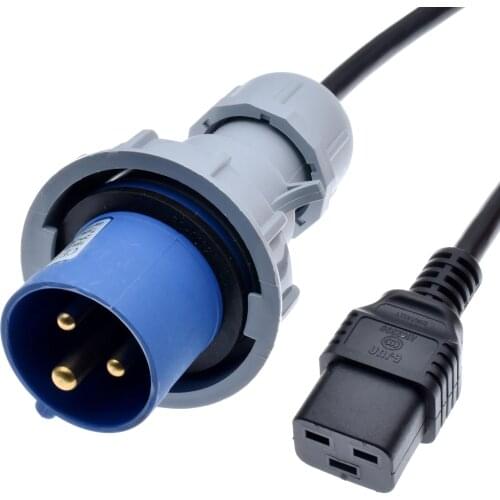 IEC309 316P6 to C19 Connector Power cord,Connect Device with IEC C20 Inlet receptacle into 316C6 Outlet ,IPX67,2.5mm wire gauge