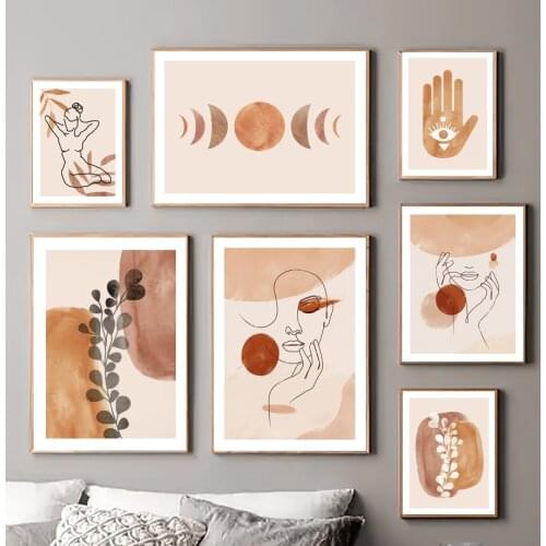 Sun Moon Line Mountain Hand Palm Eye Wall Art Canvas Painting Nordic Posters And Prints Wall Pictures For Living Room Boho Decor