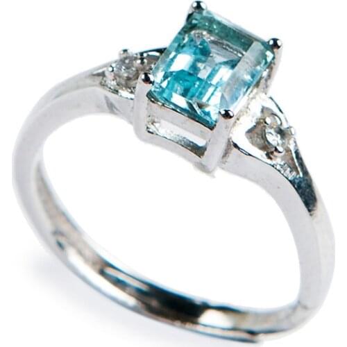 Natural Blue Light Clear Gems Stone Silver Adjustable Size Fashion Women Love Ring AAAA