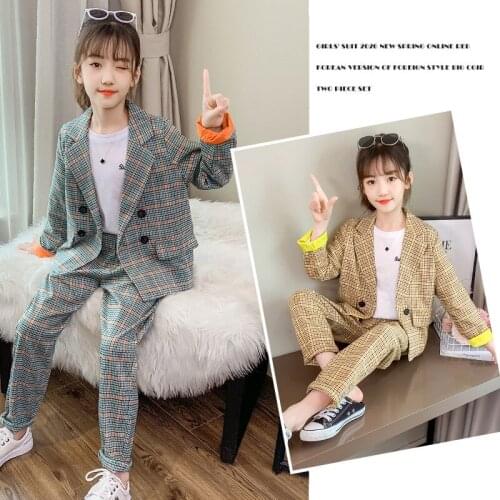 2021 Spring autumn Teen Girls Shool Clothing Set Plaid Long Sleeve Jackets+Pants Kids Girls Clothes Suit 8 10 12 garment