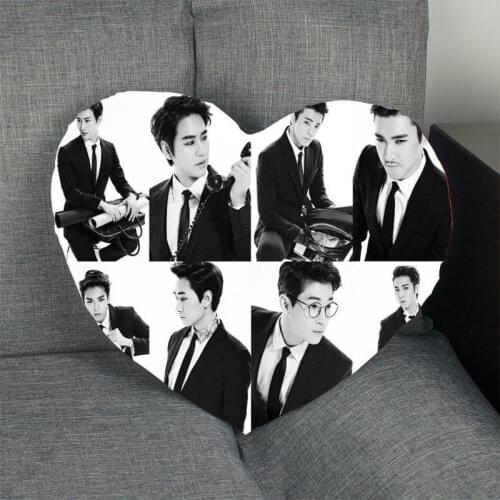 Kpop Custom Super Junior Pillow Case Heart Shaped Zipper Pillow Cover Satin Soft No Fade Pillow Cases Home Textile Decorative