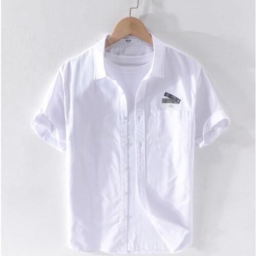 Suehaiwes style Italy brand cotton shirt men summer white shirts for men short sleeve solid comfortable shirt mens chemise