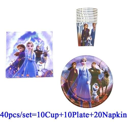 Princess Frozen 2 Party Supplies Set Disposable Tableware Set Birthday Party Frozen Theme Paper Napkin Cup Plate Tableware Sets