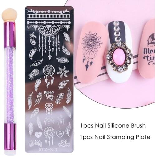 Nail Stamping Plates Set Silicone Sponge Brush Polish Transfer Stencils Flower Geometry DIY Template for Nail Tool CHSTZN01-12-2