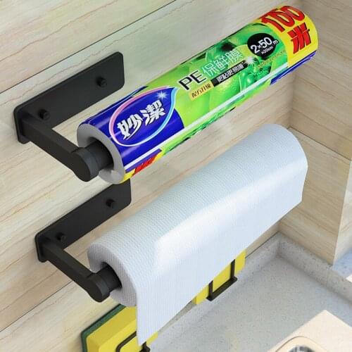 Wall Mounted Kitchen Paper Towel Holder Bathroom Punch-free Storage Rack Hook Multi-function Household Hook Pot Lid Holder