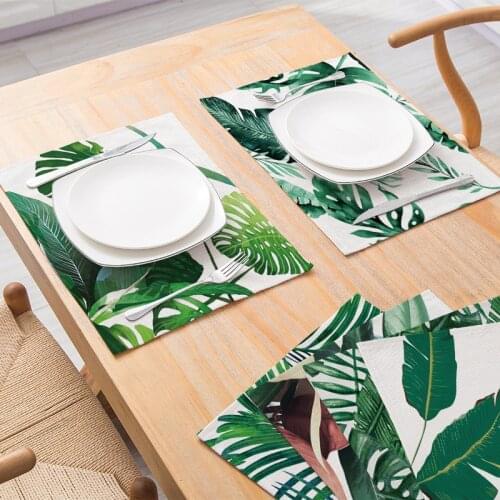 New Kitchen Accessories Cotton Hemp Placemat Green Plant Anti Slip Heat Insulation Table Mat Nordic Style Food Cup Mat