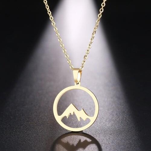 DOTIFI Stainless Steel Necklace For Women Man Mountain Hill Gold And Silver Color Pendant Necklace Engagement Jewelry