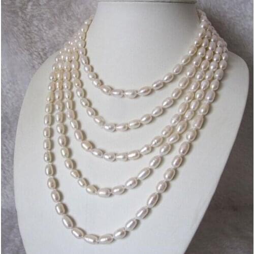 7x8mm white oval rice real pearl 80cm 200cm 30'' 78'' necklace natural Freshwater PEARL Women Jewelry 35cm 43cm 15'' 17
