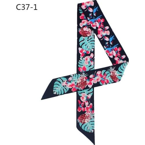 POBING 2018 New Design Small Scarf Tropical Rain Forest Leaves Print Luxury Brand Women Silk Scarf Handle Bag Ribbons Headband