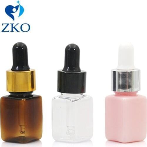 10ml Electroplating Cover Empty Dropper Bottle Portable Aromatherapy Oil Bottle with Glass Eye Dropper Plastic Square Bottles