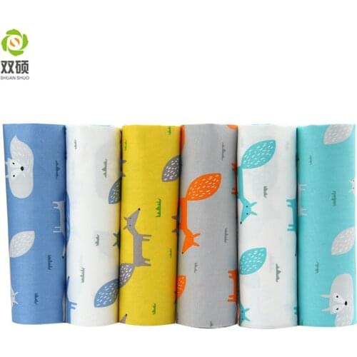 Shuanshuo Twill Cotton Fabric Patchwork Fox Cartoon Tissue Cloth Of Handmade DIY Quilting Sewing Baby Dress Material 6pcs/lot