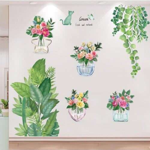 [shijuekongjian] Tree Leaves Grass Wall Stickers DIY Flower Plants Wall Decals for Kids Room Baby Bedroom House Decoration