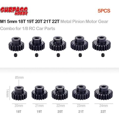 SURPASS HOBBY 5pcs M1 5mm 18T 19T 20T 21T 22T Metal Pinion Motor Gear Combo for 1/8 RC Car Parts