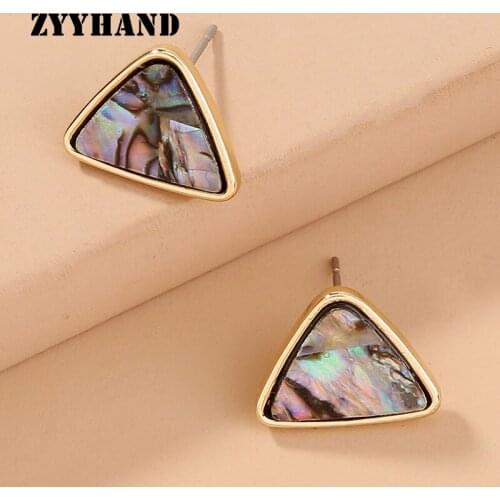 Triangle Natural Abalone Shell Women Stud Earrings Girl Simple Style Romantic Golden Color Ear Jewelry