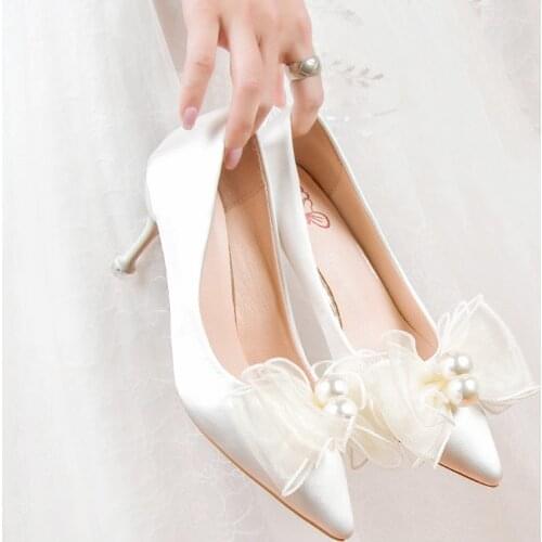 RALSWNAY Pumps Shoes Women Summer Thin Heel Dress Genuine Leather Pointed Toe Butterfly-knot Sweet Style Wedding Elegant