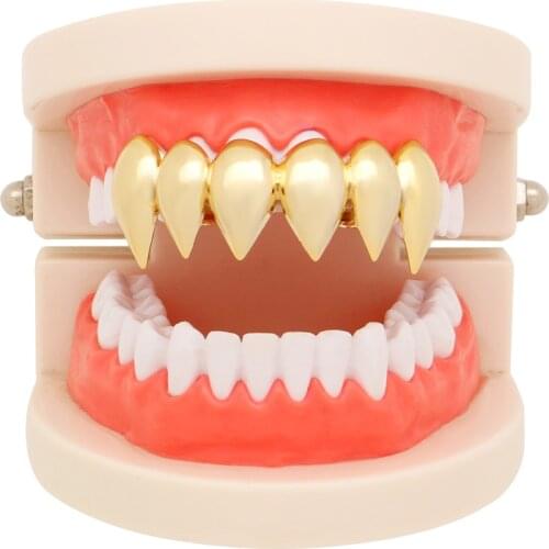 Vampire Fangs Grillz Gold Teeth Grillz Women and Men Teeth Cap Top Upper Grills Halloween Cosplay Hip Hop Body Jewelry Party