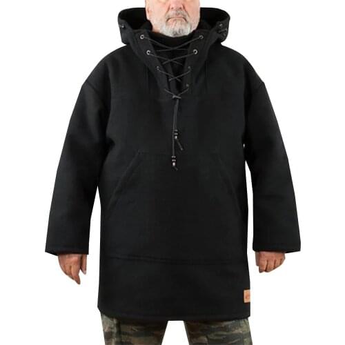 Winter Coat Men Hoodies Solid Casual Top Loose Pullovers Long Sleeve Lace Up Woolen Sweatshirt Hooed Outwear Mens Clothing