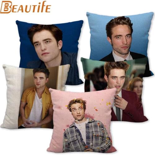 45X45cm Robert Pattinson Pillow Cover Square Zipper Cotton Linen Fabric Pillow Cases Bedroom Home Decorative Boys Girls Gift