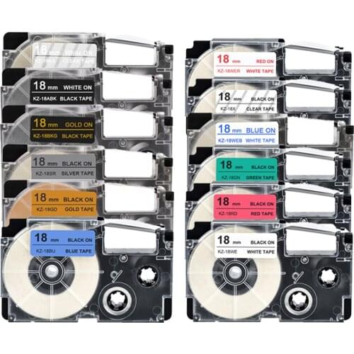5 Packs 18mm Label Tape XR-18GN XR18YW XR18WE XR18BU Ribbons Compatible for Casio EZ Label Printer KL-100 KL120 KL60 KL-750